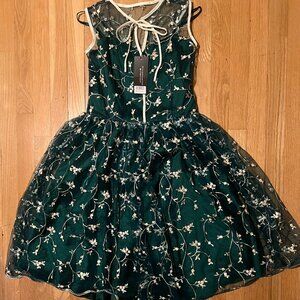 Voodoo Vixen Green Holiday Party Tea Length Dress Size Large NWT